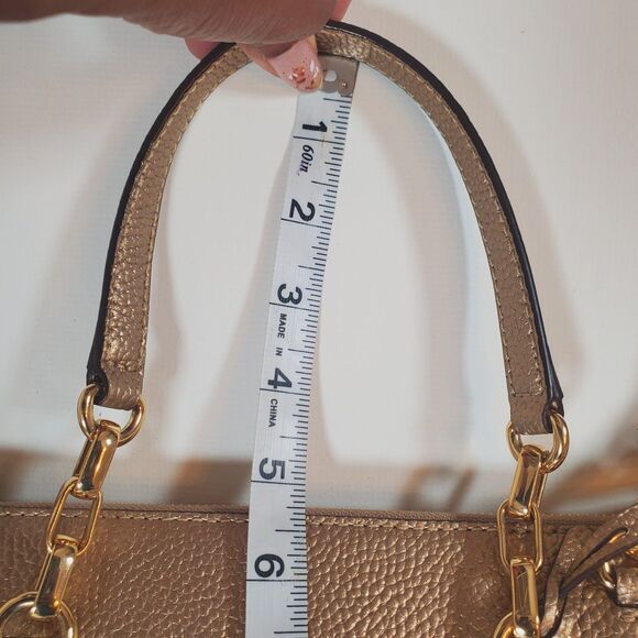 Ralph Lauren Gold Leather Bag Double Handle Medium Satchel Shoulder Strap - Picture 13 of 14